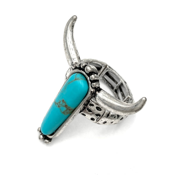 Longhorn Turquoise Stone Western Stretch Ring