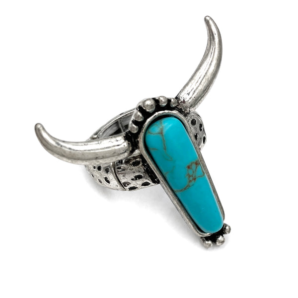 Longhorn Turquoise Stone Western Stretch Ring