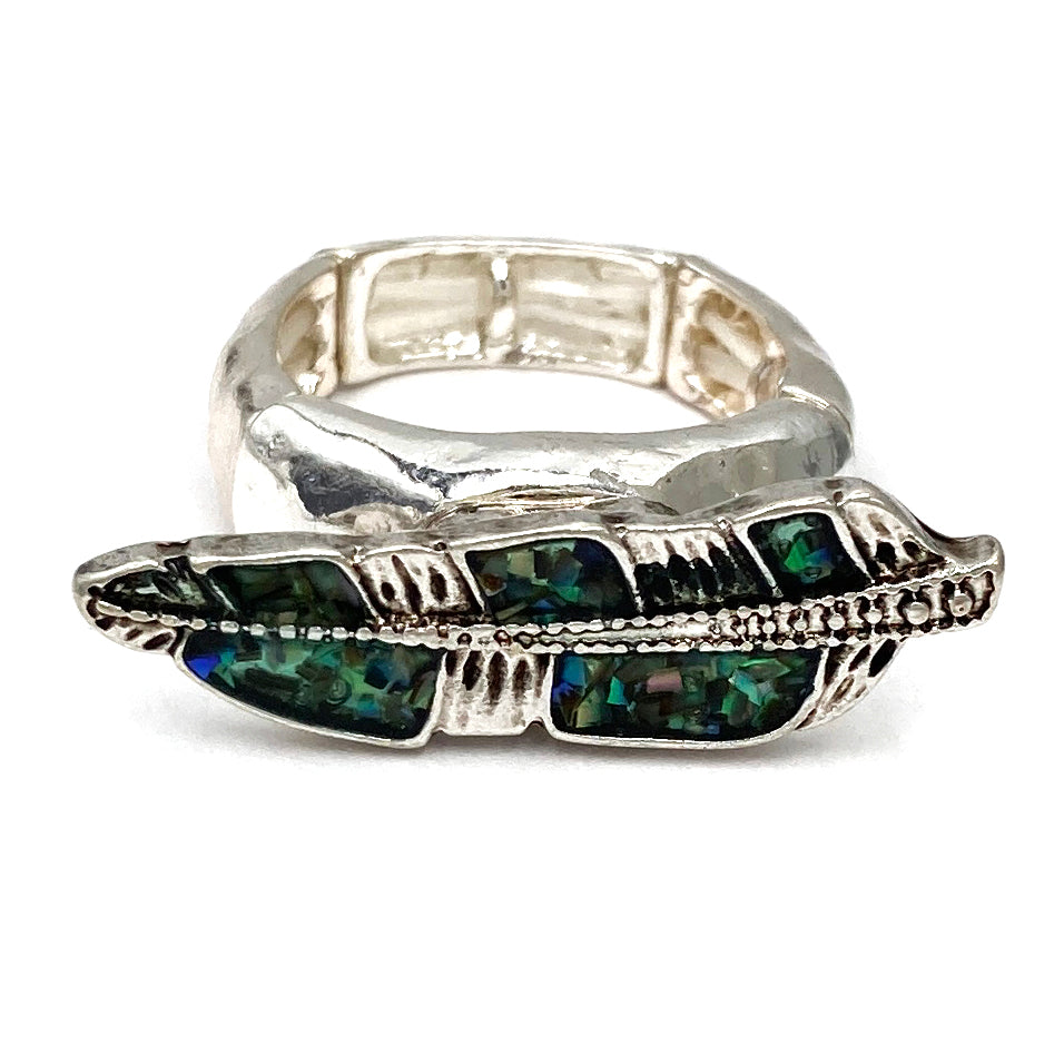 Abalone Shell Feather Stretch Ring