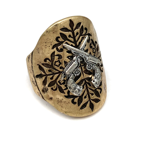 Western Filigree Dual Pistol Gun Stretch Ring