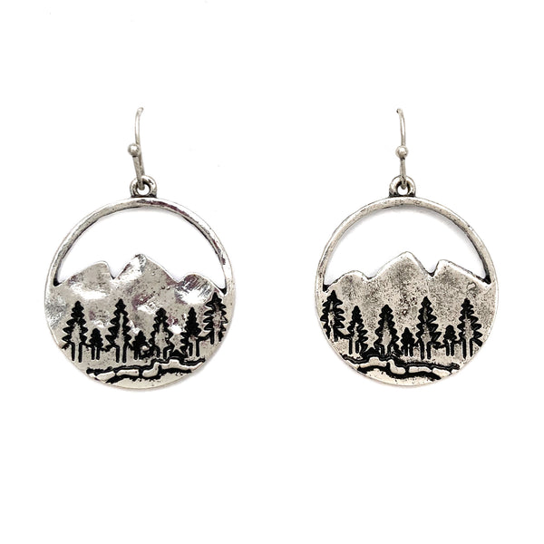 Patina Gold Wilderness Mountain Cutout Hook Dangle Earrings