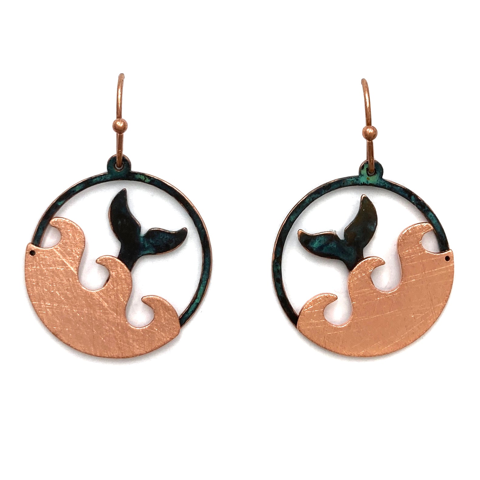 Whale Tail Ocean Wave Brass Earrings