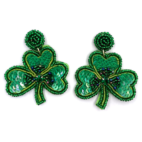 Shamrock Sequin Seed Bead Earrings