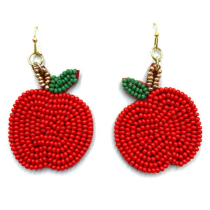 Red Apple Seed Bead Earrings