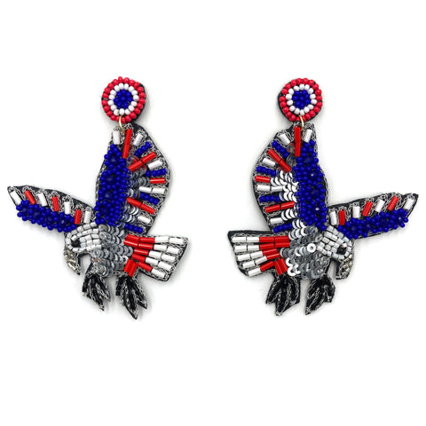 American Bald Eagle Red White Blue Seed Bead Earrings