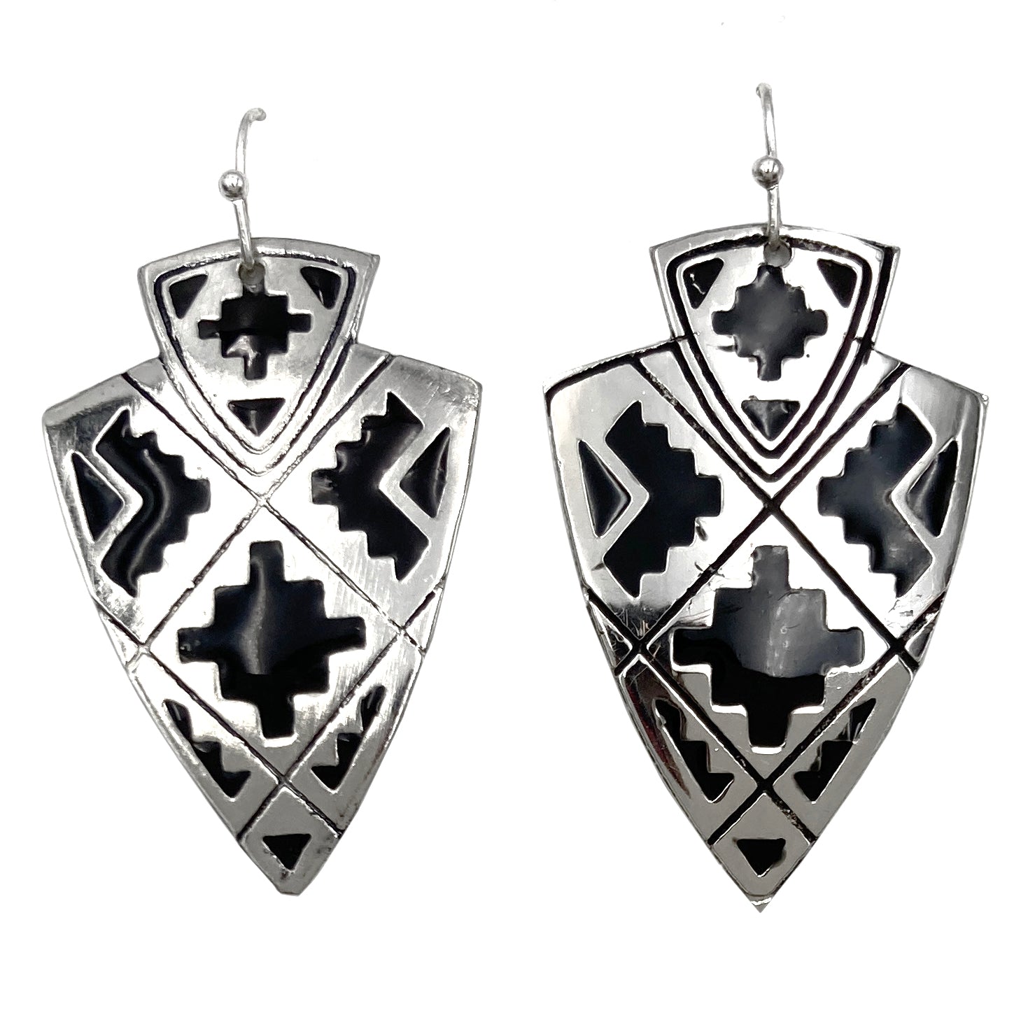 Arrowhead Aztec Pattern Southwestern Metal Plate Earrings