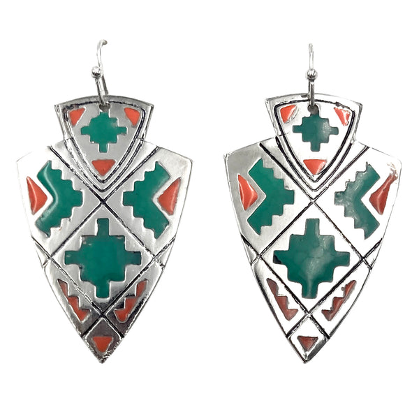 Arrowhead Aztec Pattern Southwestern Metal Plate Earrings