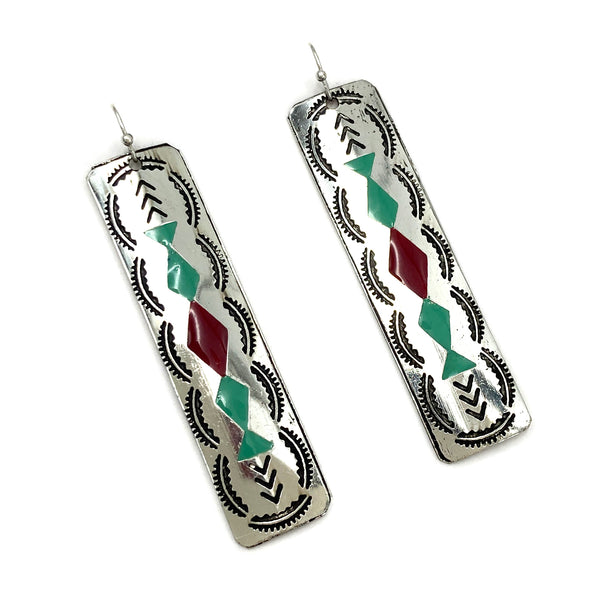 Rectangle Native Sun Ray Southwestern Metal Plate Earrings