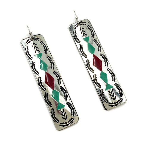 Rectangle Native Sun Ray Southwestern Metal Plate Earrings