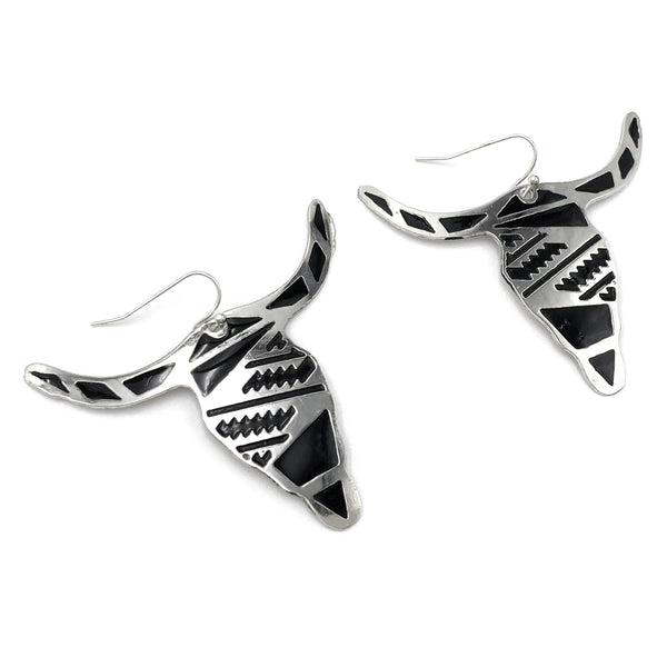 Longhorn Aztec Southwestern Metal Plate Earrings