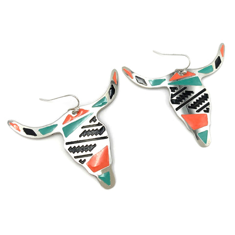 Longhorn Aztec Southwestern Metal Plate Earrings