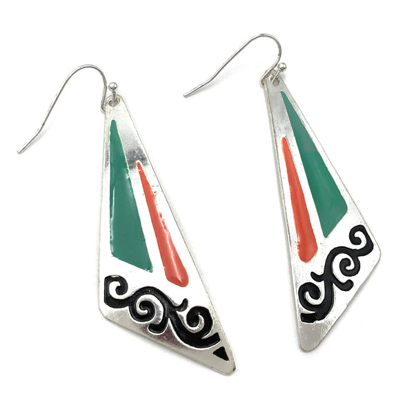 Triangle Ornamental Southwestern Metal Plate Earrings