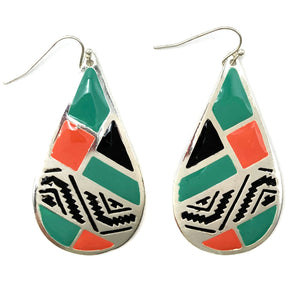 Teardrop Native Aztec Southwestern Metal Plate Earrings