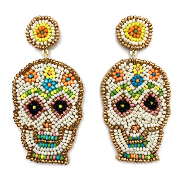 Colorful Sugar Skull Seed Bead Earrings