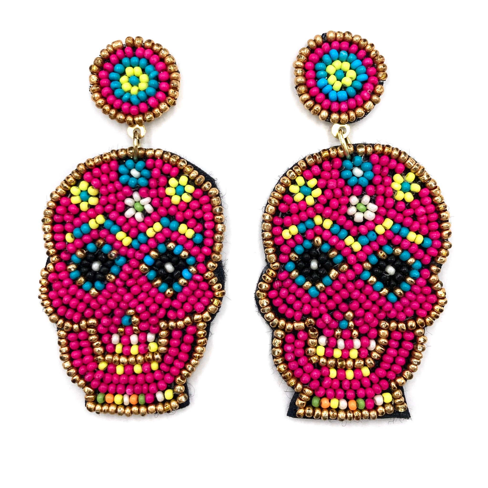 Colorful Sugar Skull Seed Bead Earrings