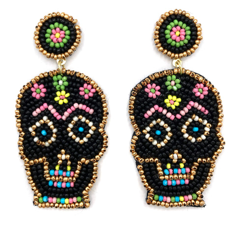 Colorful Sugar Skull Seed Bead Earrings