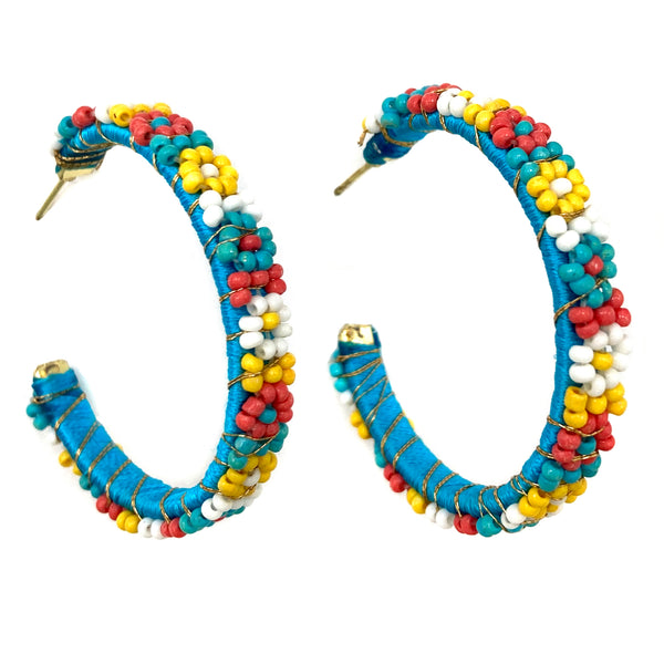 Flower Seed Beaded Hoop Earrings