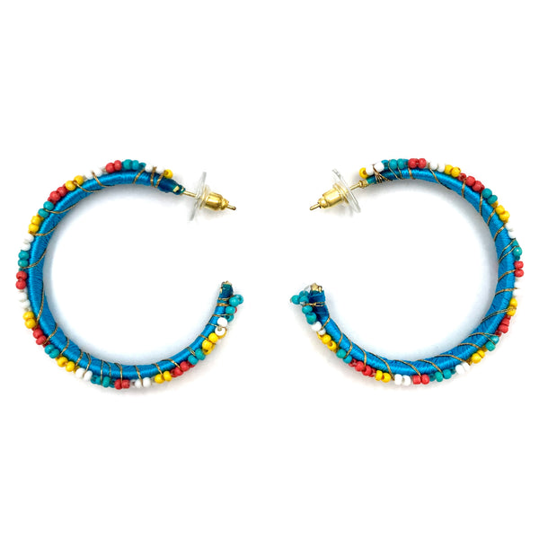 Flower Seed Beaded Hoop Earrings