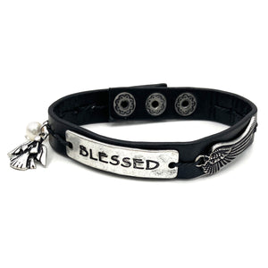 Blessed Wing Angel Charm Leather Wrap Bracelet