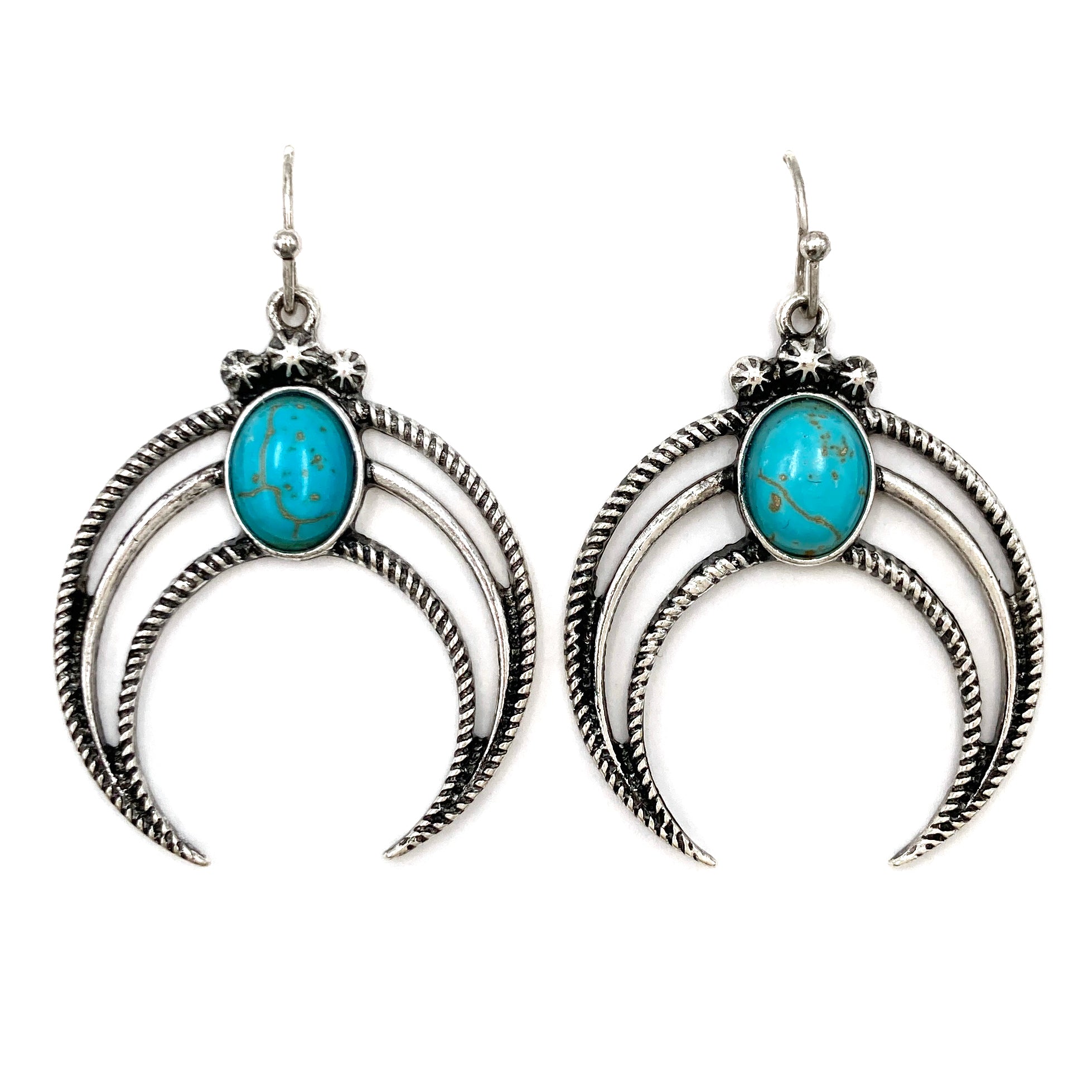 Crescent Moon Turquoise Stone Western Earrings