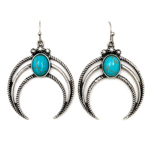 Crescent Moon Turquoise Stone Western Earrings