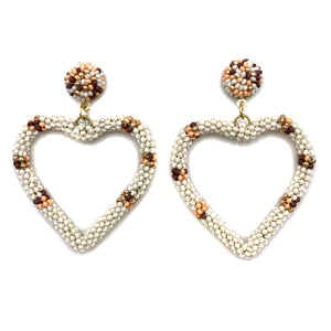 Heart Shape Seed Bead Dangle Earrings