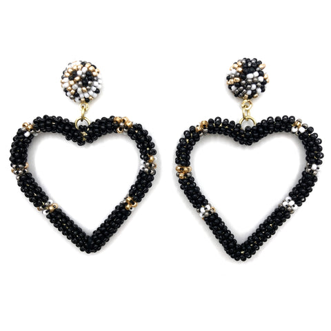 Heart Shape Seed Bead Dangle Earrings