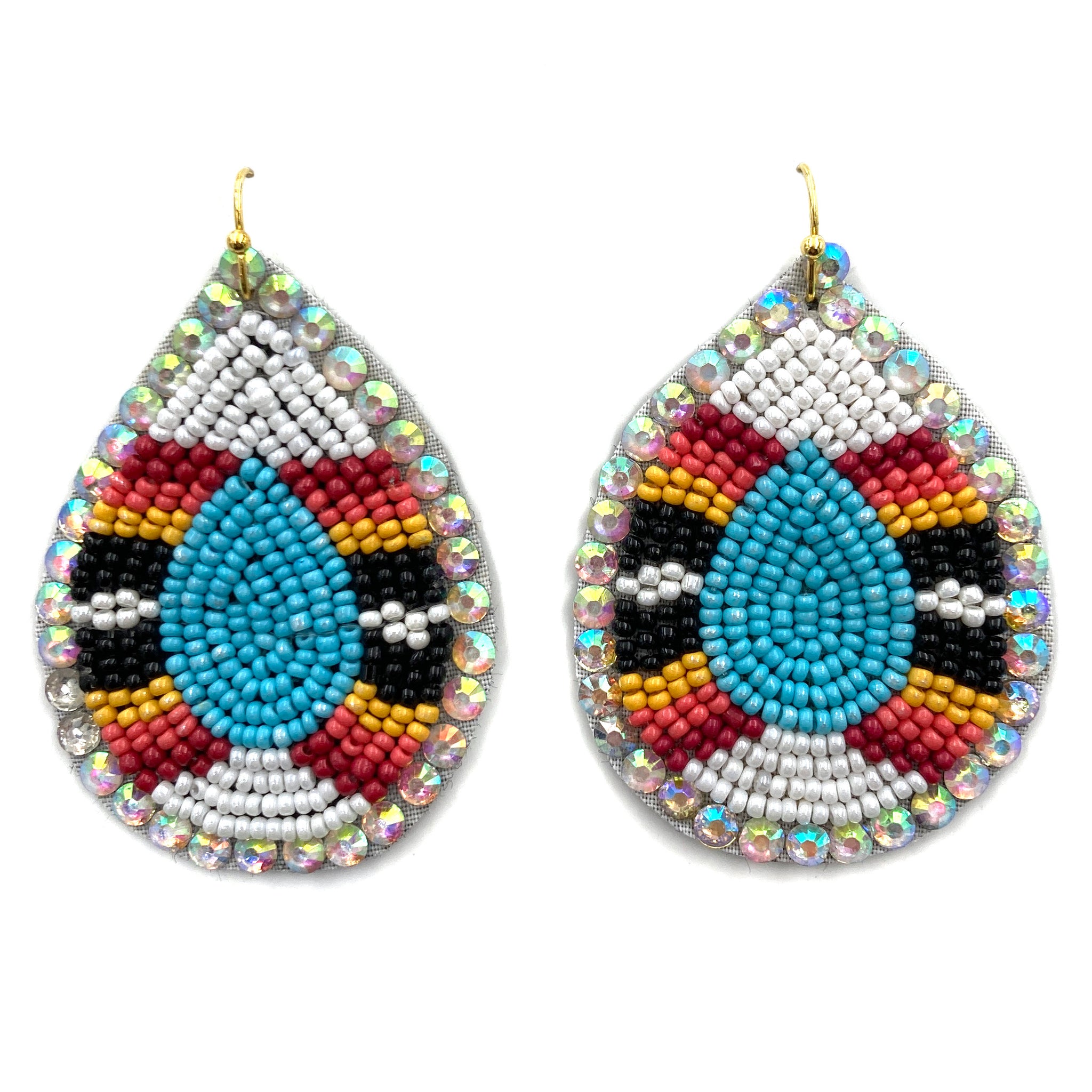 Southwestern Teardrop Rhinestone Seed Bead Dangle Earrings