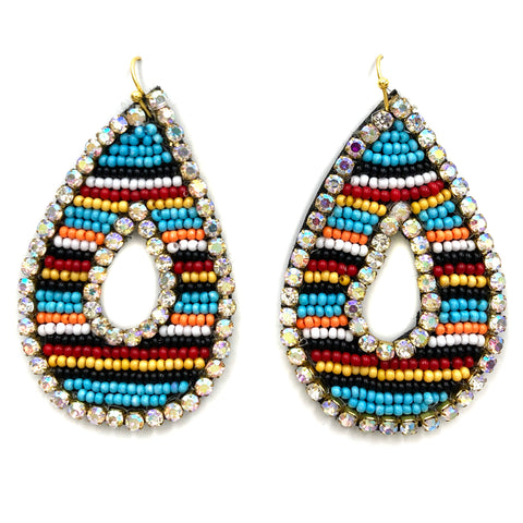 Southwestern Open Teardrop Rhinestone Seed Bead Dangle Earrings