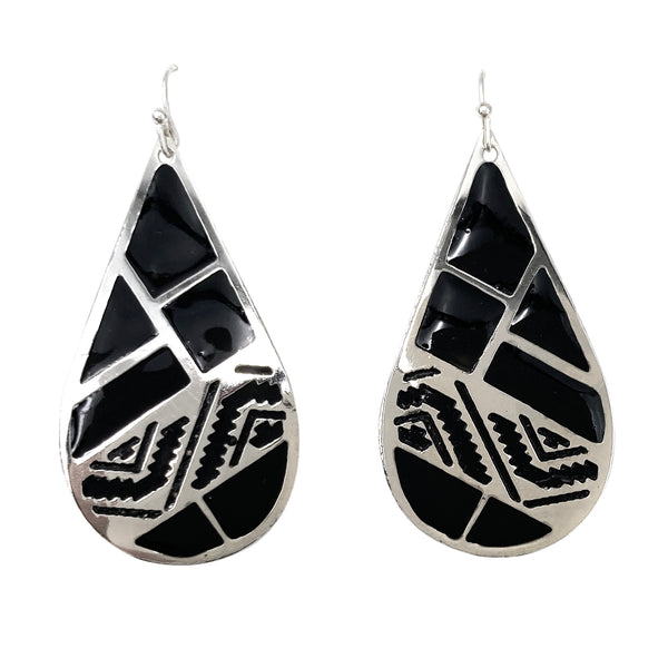 Teardrop Native Aztec Southwestern Metal Plate Earrings