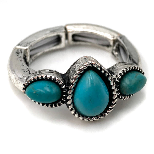 Cross Cactus and Turquoise Western 6 Piece Stretch Ring Set