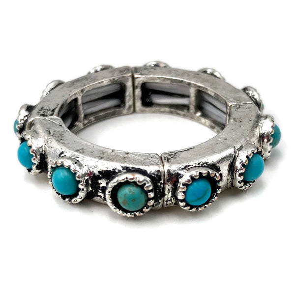 Cross Cactus and Turquoise Western 6 Piece Stretch Ring Set