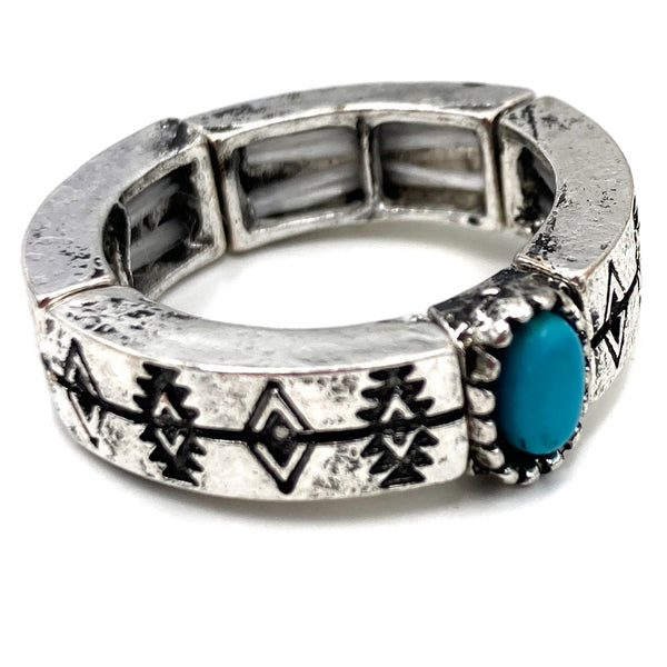 Longhorn and Turquoise Western 6 Piece Stretch Ring Set