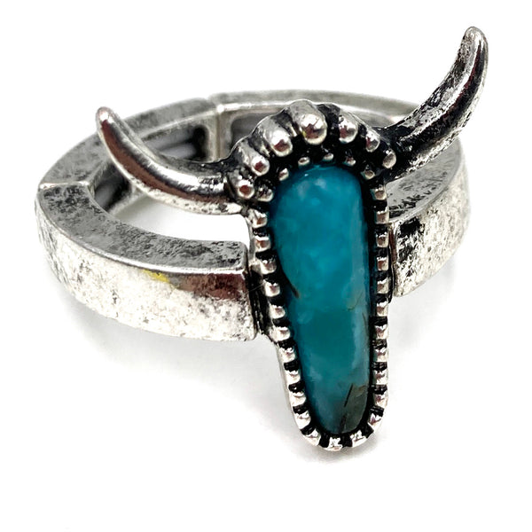 Longhorn and Turquoise Western 6 Piece Stretch Ring Set