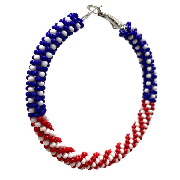 Red White Blue Seed Bead Hoop Earrings