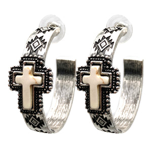 Howlite Cross Navajo Pattern C Hoop Earrings