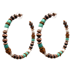 Southwestern Bronze Wood Seed Beaded Hoop Earrings