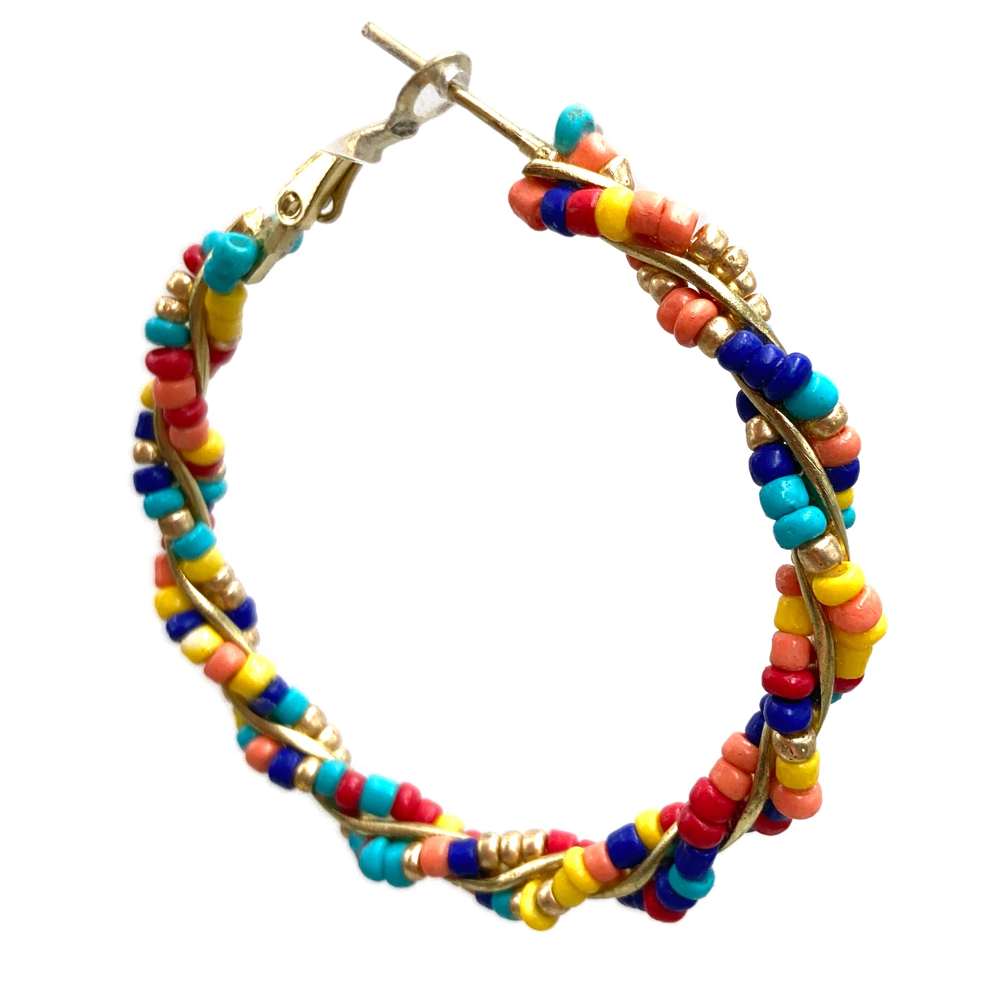 Multicolor Rainbow Twisted Seed Beaded Hoop Earrings