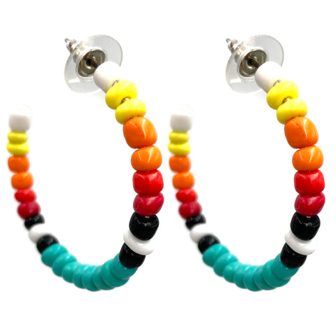 Southwestern Rainbow Seed Beaded C Hoop Earrings