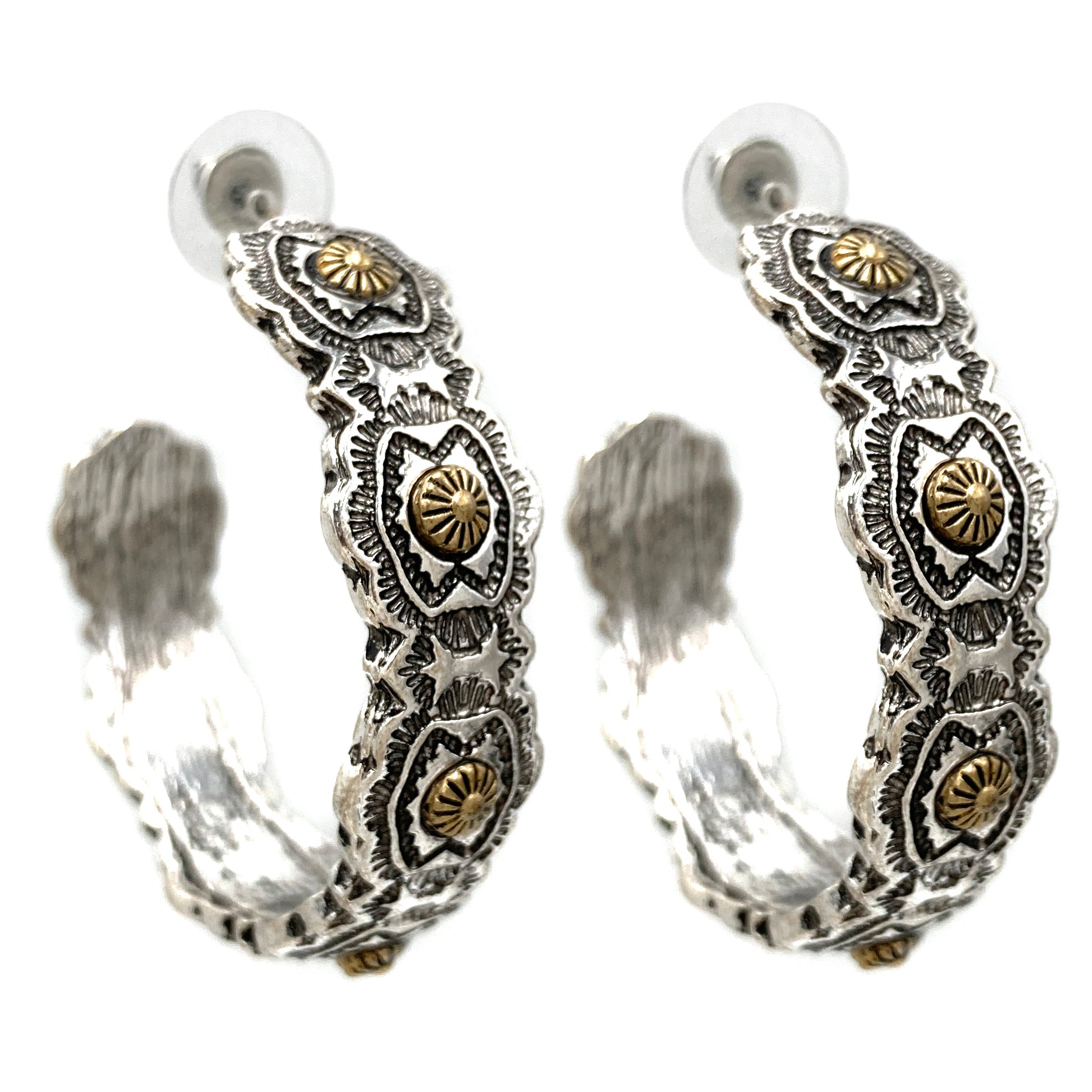 Native Pattern Concho Metal C Hoop Earrings