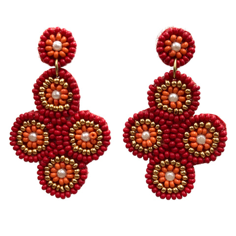 Four Circle Flowers Seed Bead Earrings