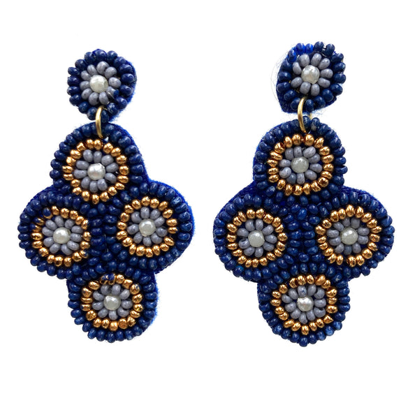 Four Circle Flowers Seed Bead Earrings