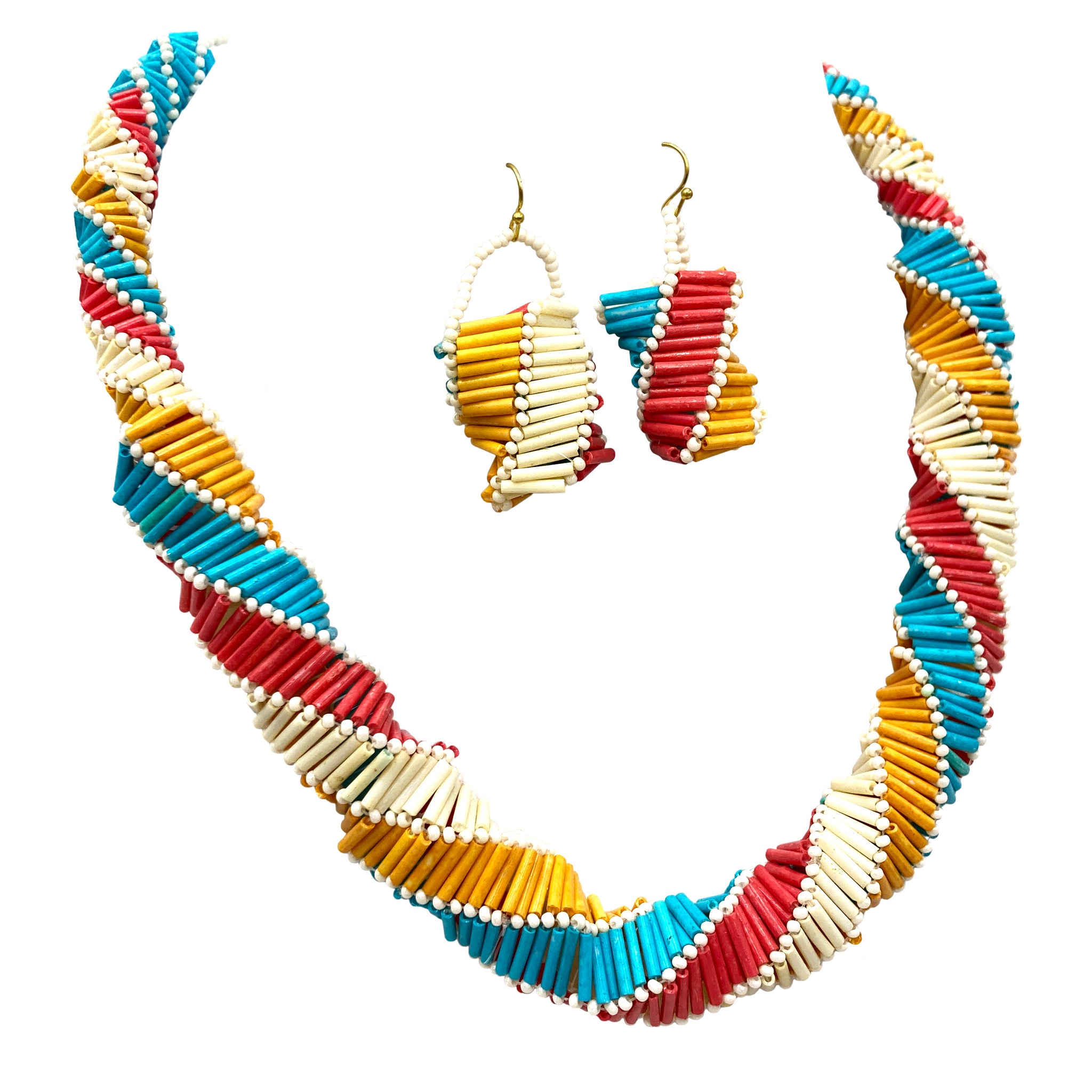 Twisted Rope Colorful Beaded Necklace Earrings Set