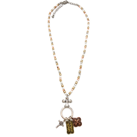 Pearl Bead Cross John 3:14 Prayer Necklace