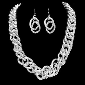 Large Metal Chain Collar Necklace Earrings Set