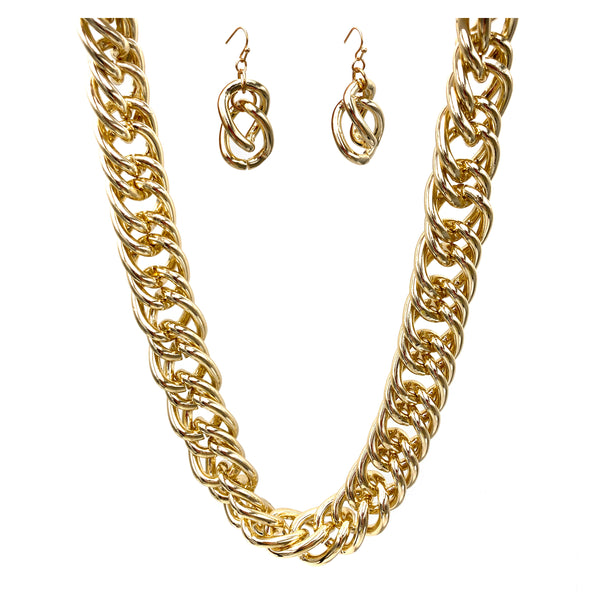 Large Metal Chain Collar Necklace Earrings Set