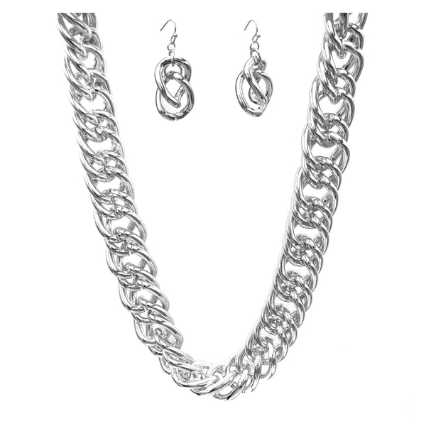 Large Metal Chain Collar Necklace Earrings Set