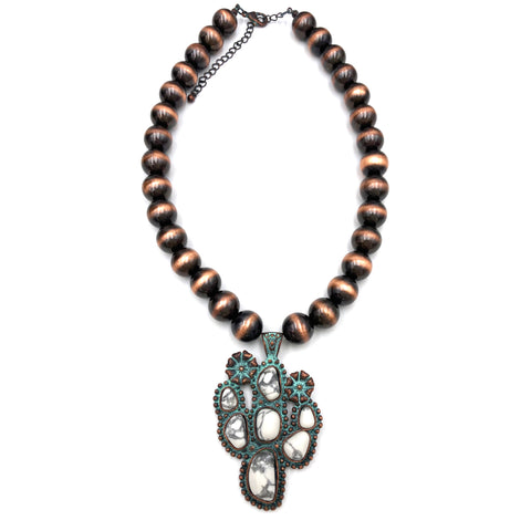 Large Navajo Pearl Cactus Stone Pendant Necklace