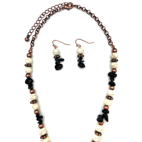 Squash Blossom Copper Rustic Beaded Necklace Earrings Set