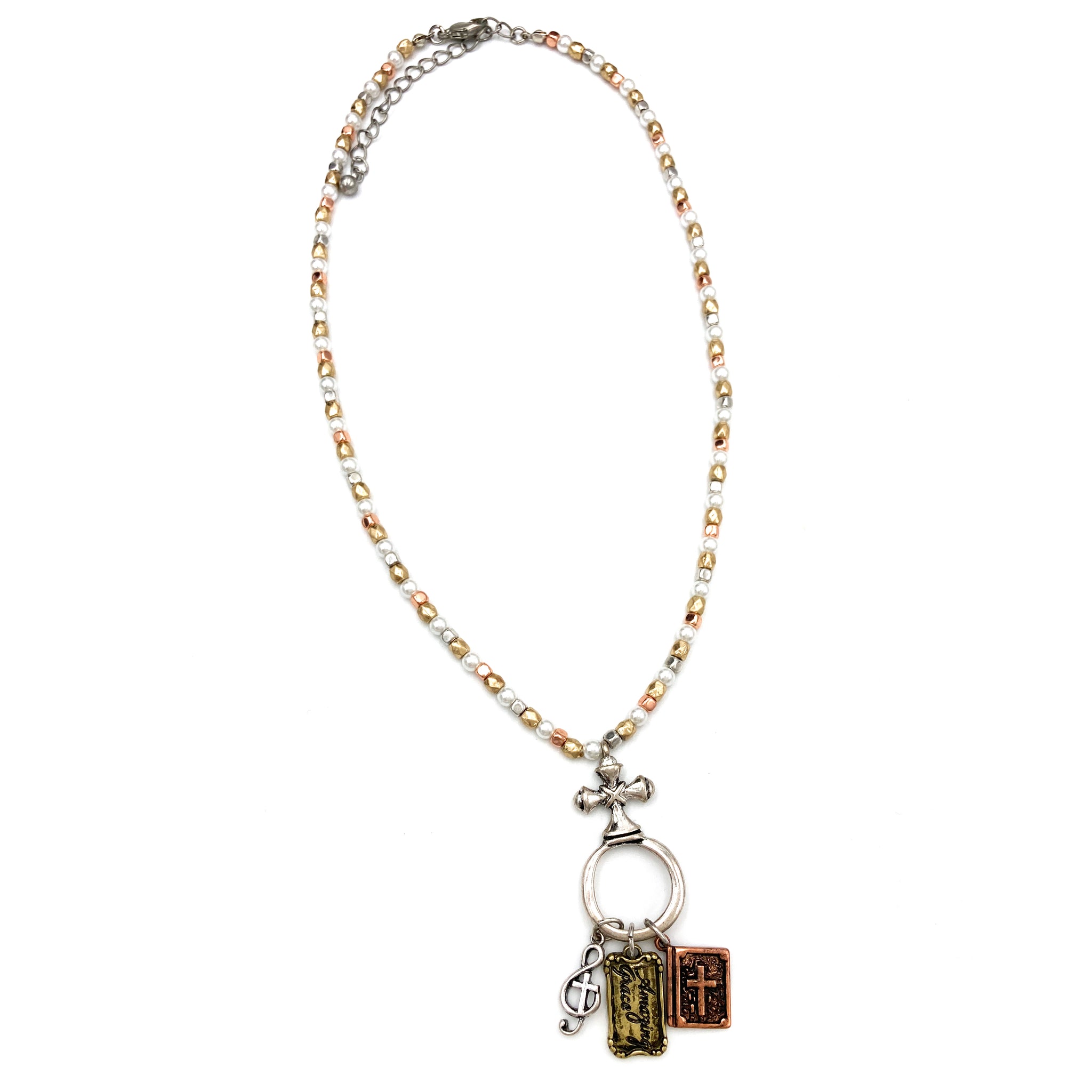 Amazing Grace Cross Pearl Prayer Necklace